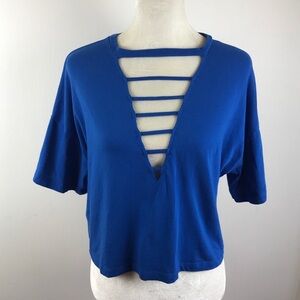 F 21 oversized top deep v cutout neckline blue med